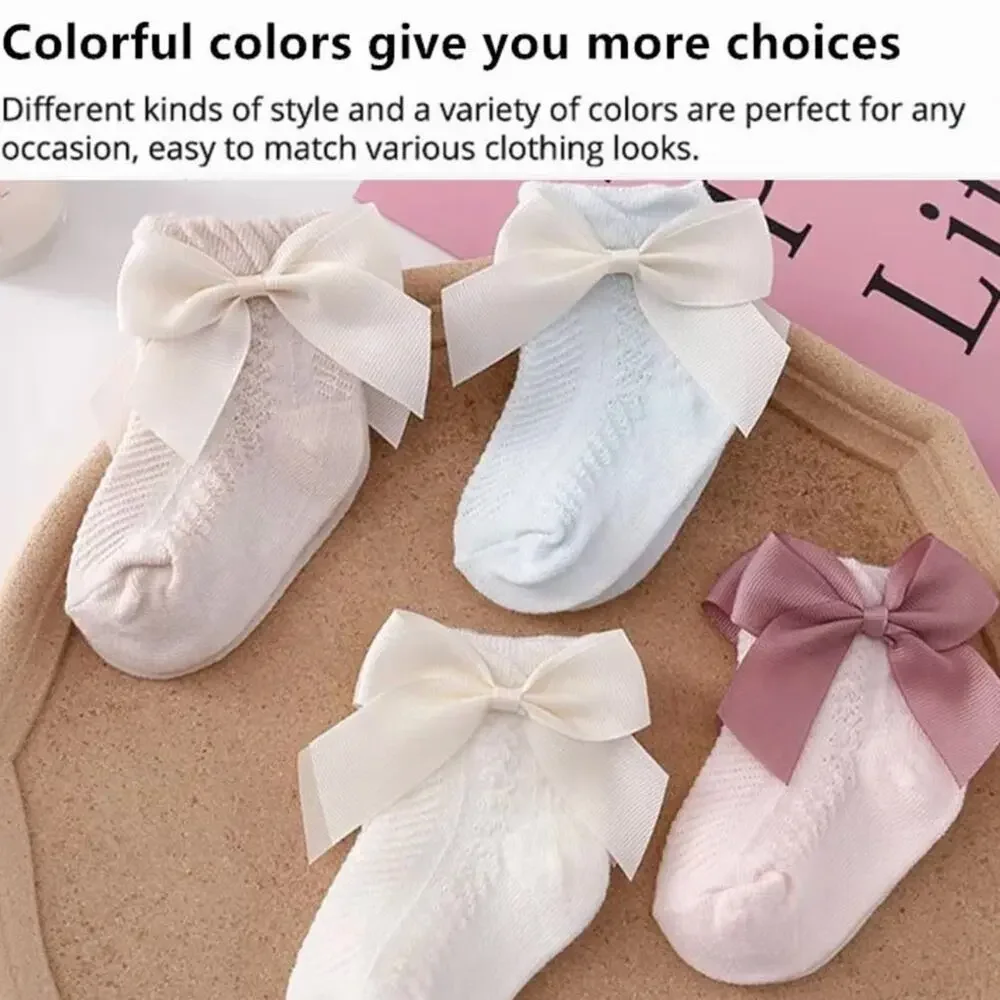 New lot of 3 baby girl bowknot socks 0-1 year small.
